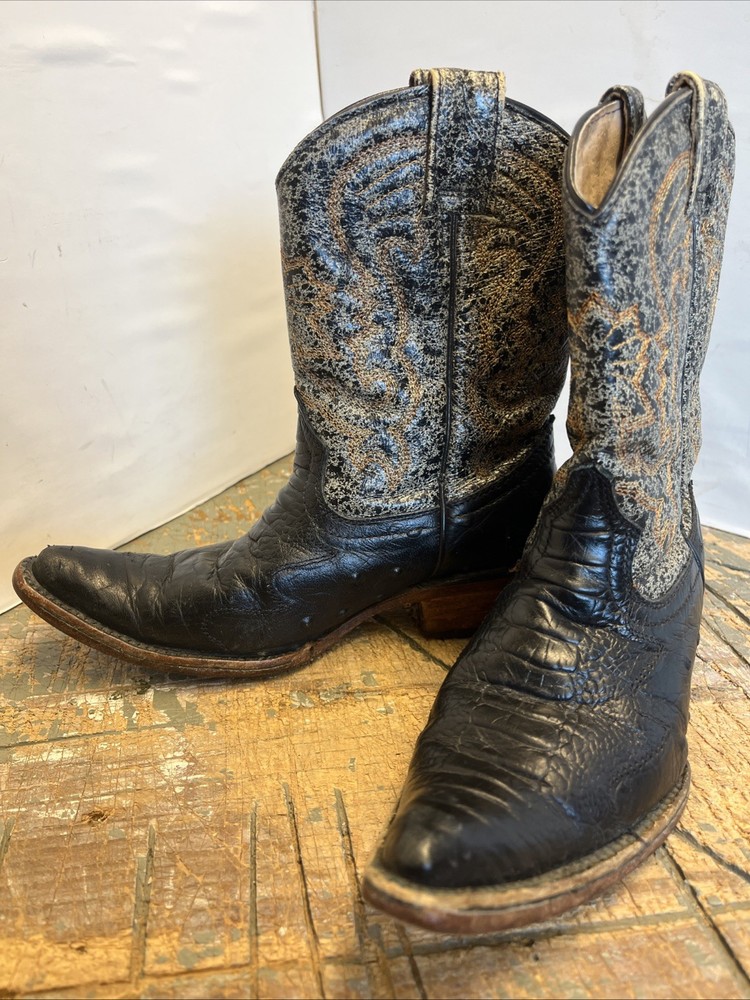 Childs Cowboy Boots Pastito Mexico Black Lizard Snip Toe Orange Stitching. Nice!