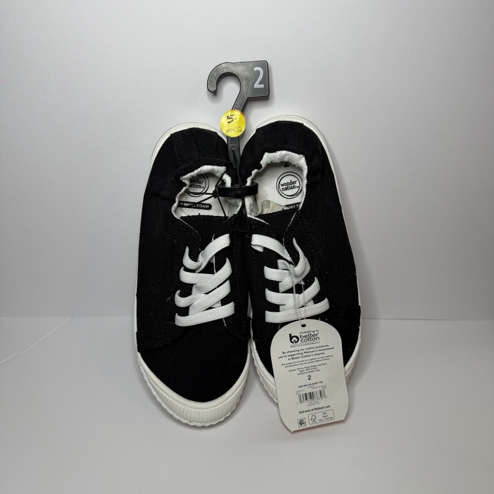 Wonder Nation Black Casual Bump Toe Unisex Sneakers Size 2 – New