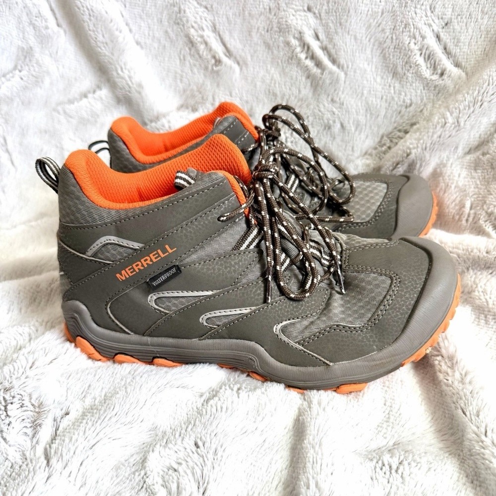 Merrell Waterproof Low Top Hiking Sneaker Gray/Orange Kids US 5 EU 36