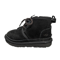 UGG Neumel II Boots Kids 12 Black Suede Leather Sherpa Lined Lace Up Side Zip