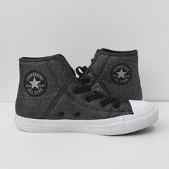 Converse Chuck Taylor All Star High Top Black Silver Metallic Side Zip Kids 1.5