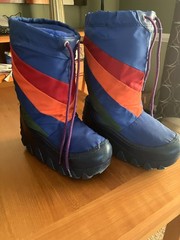 Vintage 1970s Moon Boots Kids Large Retro Snow Boots Blue Multicolor Winter