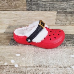 Crocs Classic Lined Santa Kids Clogs Sz 12 C12 Red Rubber Slip On Slingback Shoe