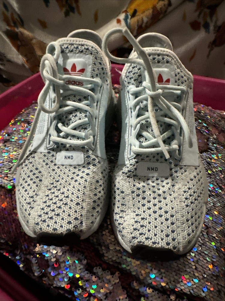 Adidas NMD_R1 V2 White Glow Blue, Great Condition. Worn 1 Time. Excellent shape!