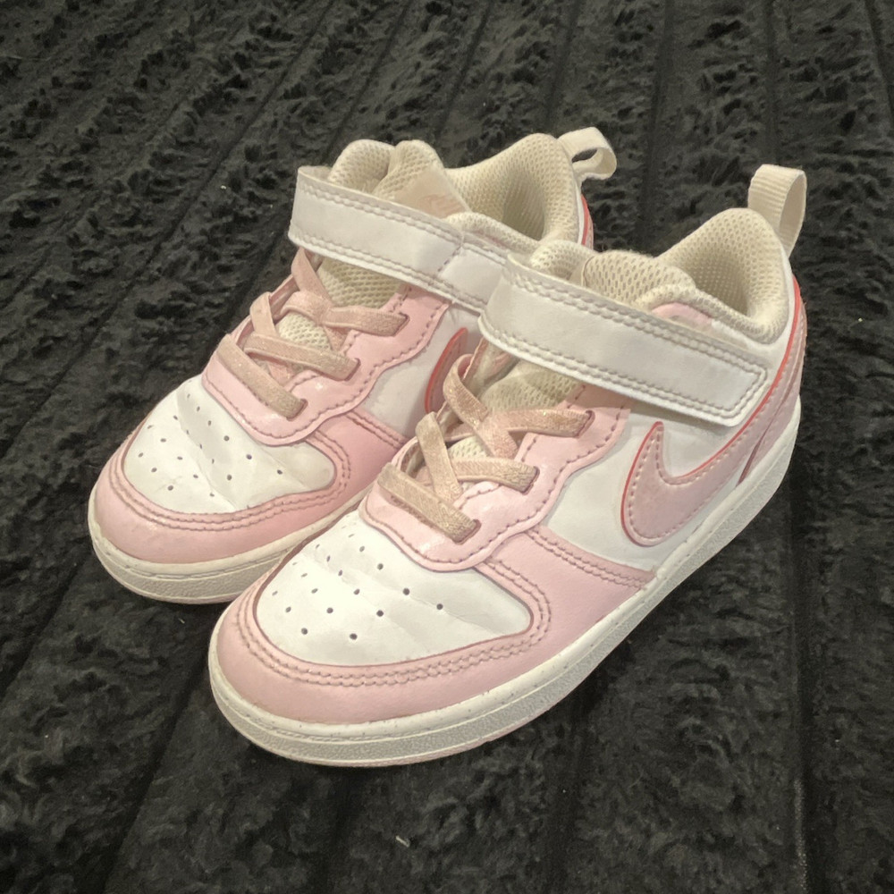 Nike Low Top Hook & Loop Sneaker Pink/White Logo Kids US9c