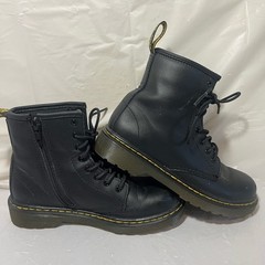 Dr. Martens Junior 1460 Softy T Black Leather Lace-Up Side Zip Boots Kids Size 2