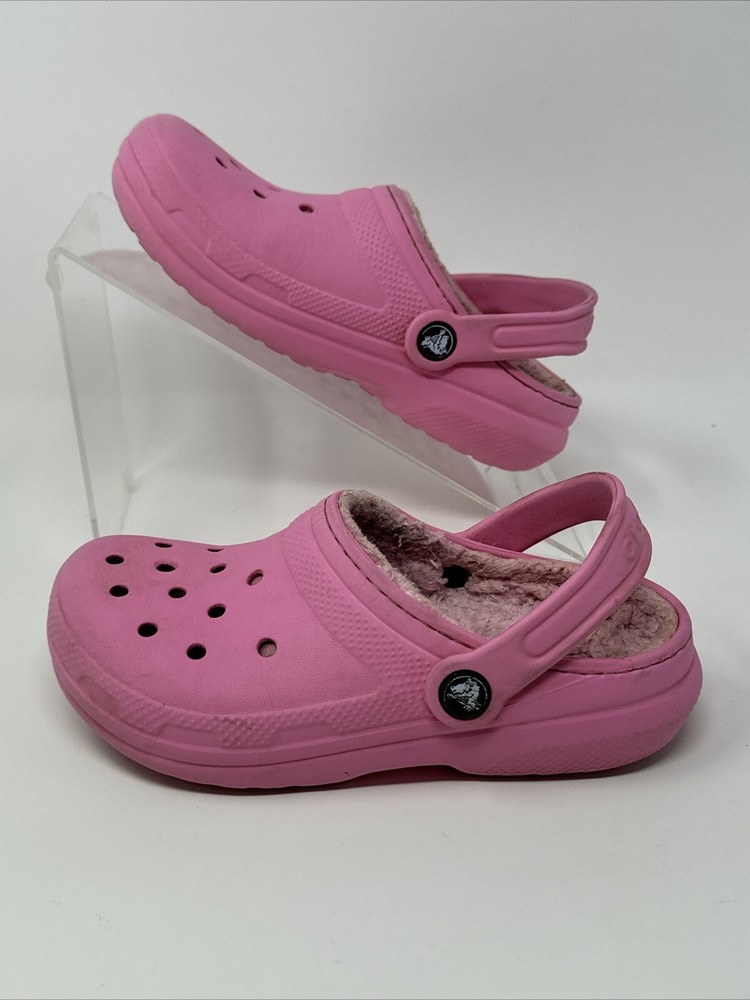 Crocs Classic Faux Fur Lined Clogs Slip On Youth Bright Pink Size J1
