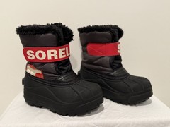 Sorel Snow Commander Boots – Black, Red & White w/Faux Fur Trim – Toddler 10 US