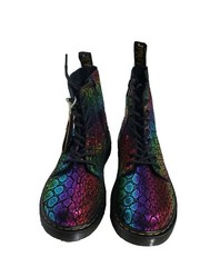 Dr. Martens 1460 Pascal J Black/Rainbow Core Kids Croc Metallic Boots Sz 4 AW004