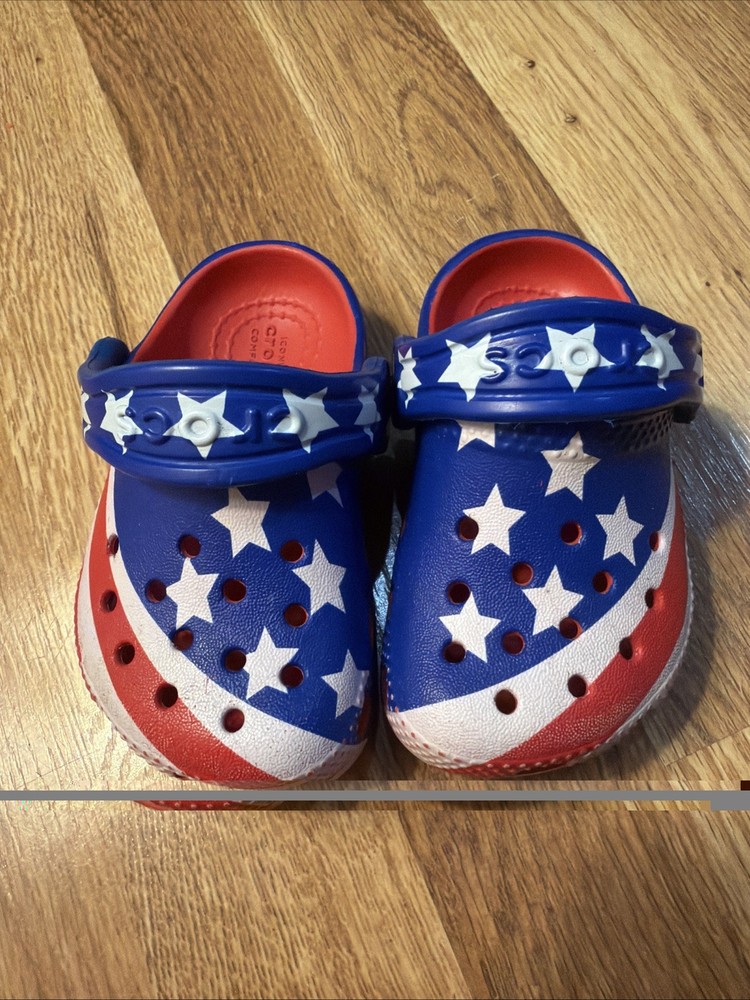 Crocs Classic Clogs American Flag Patriotic size C4 C-4 Toddler / Baby EUC