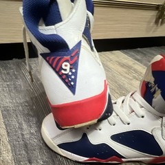 Jordan Air Jordan 7 Retro White/Blue/Red Leather High Top Sneakers 6.5Y