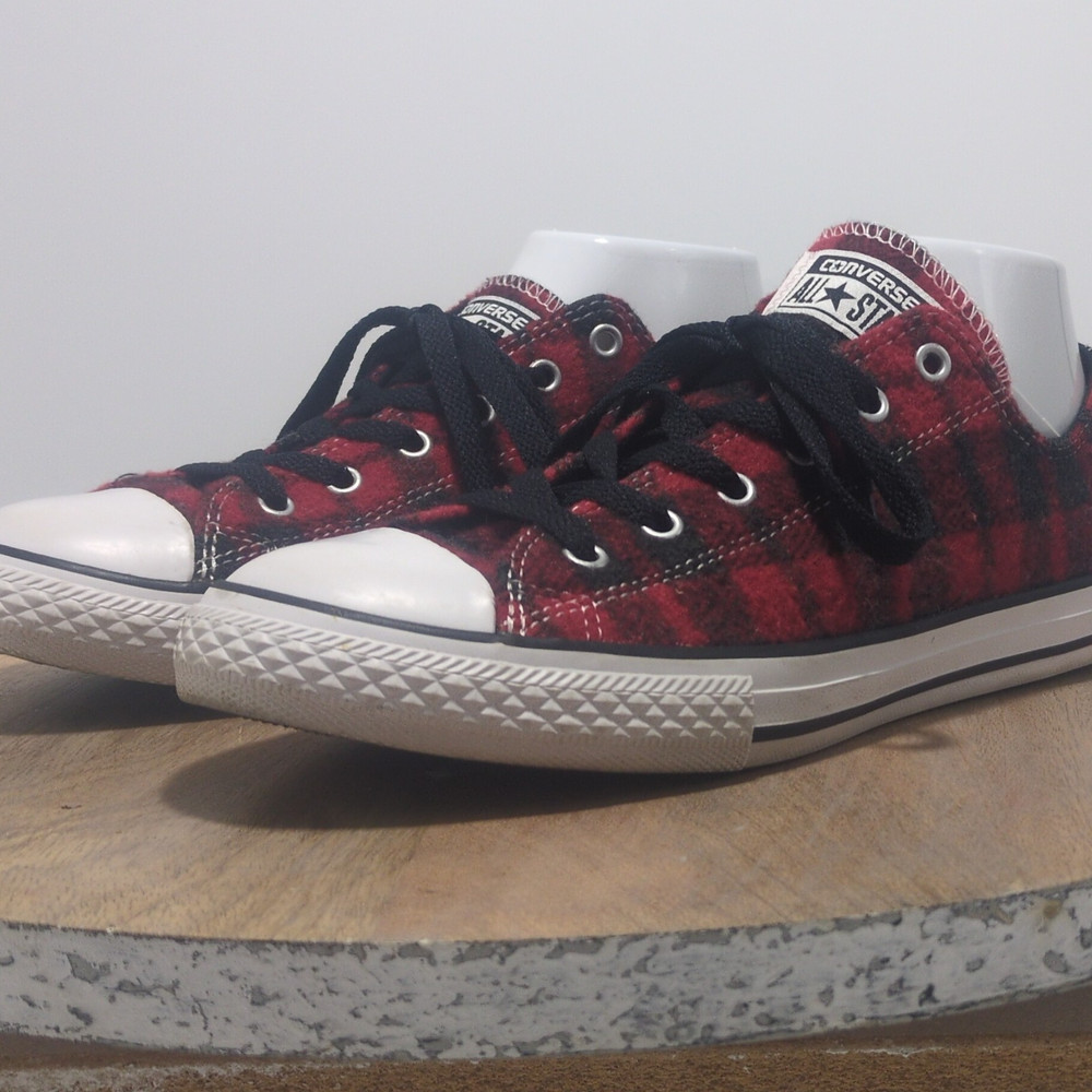 Converse Chuck Taylor All Star Low Top Plaid Red Black Flannel Sneakers Size 8