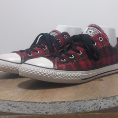 Converse Chuck Taylor All Star Low Top Plaid Red Black Flannel Sneakers Size 8