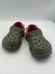 Crocs Kids Clogs Shoes Size C 10 Navy Greenish-Gray W/ Red Adjustable Back Strap