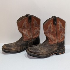 Ariat Workhog Boots 10007837 Youth Size 5 Square Toe Brown Orange Western Used