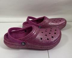 Crocs Classic Lined Glitter Kids Clogs Sz 6 Fuchsia Fun Slingback Sandals