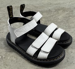 Dr. Martens Klaire J Leather Sandals Kids Girls 3 White Straps Air Wave EUC
