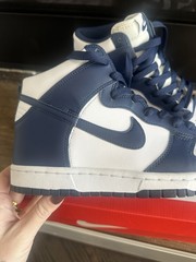 Nike Dunk High GS Sneaker White Midnight Navy Leather Unisex Kids US 6.5Y