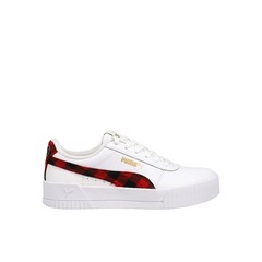 PUMA Carina Winter Plaid Perforated Logo Platform Youth Girls White Sneakers Ca