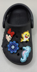 Crocs Iconic Comfort Black Clog Jibbitz Charm Sandal Unisex C6 Baby Shark,Minnie