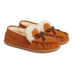 Crewcuts Kids Suede Fur Lined Moccasin Slippers Brown Cozy Size K1