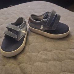 Polo Ralph Lauren Vaughn II Unisex Kids Sneakers Navy Gray Hook & Loop Size 8