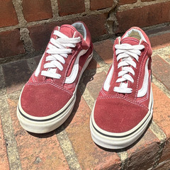 VANS Old Skool Kids Low Top Red/White Suede Canvas Lace-Up Sneakers US 4