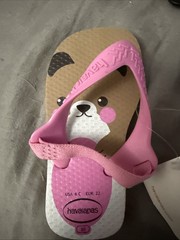 NWT HAVAIANAS FLIP FLOPS Pink & Brown Teddy BEAR Back Strap US 6 CHILD SANDALS