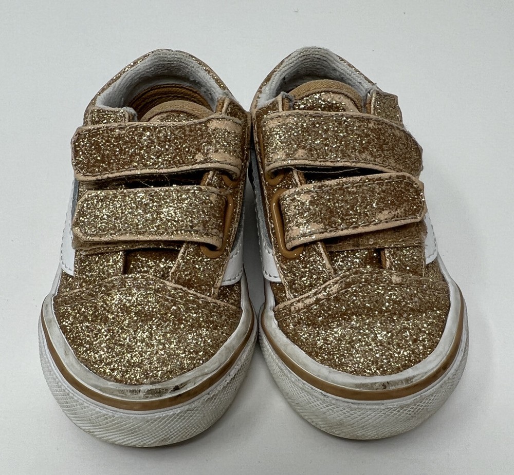 VANS Kids Glitter Rose Gold Two Straps Sneakers Toddler US 4