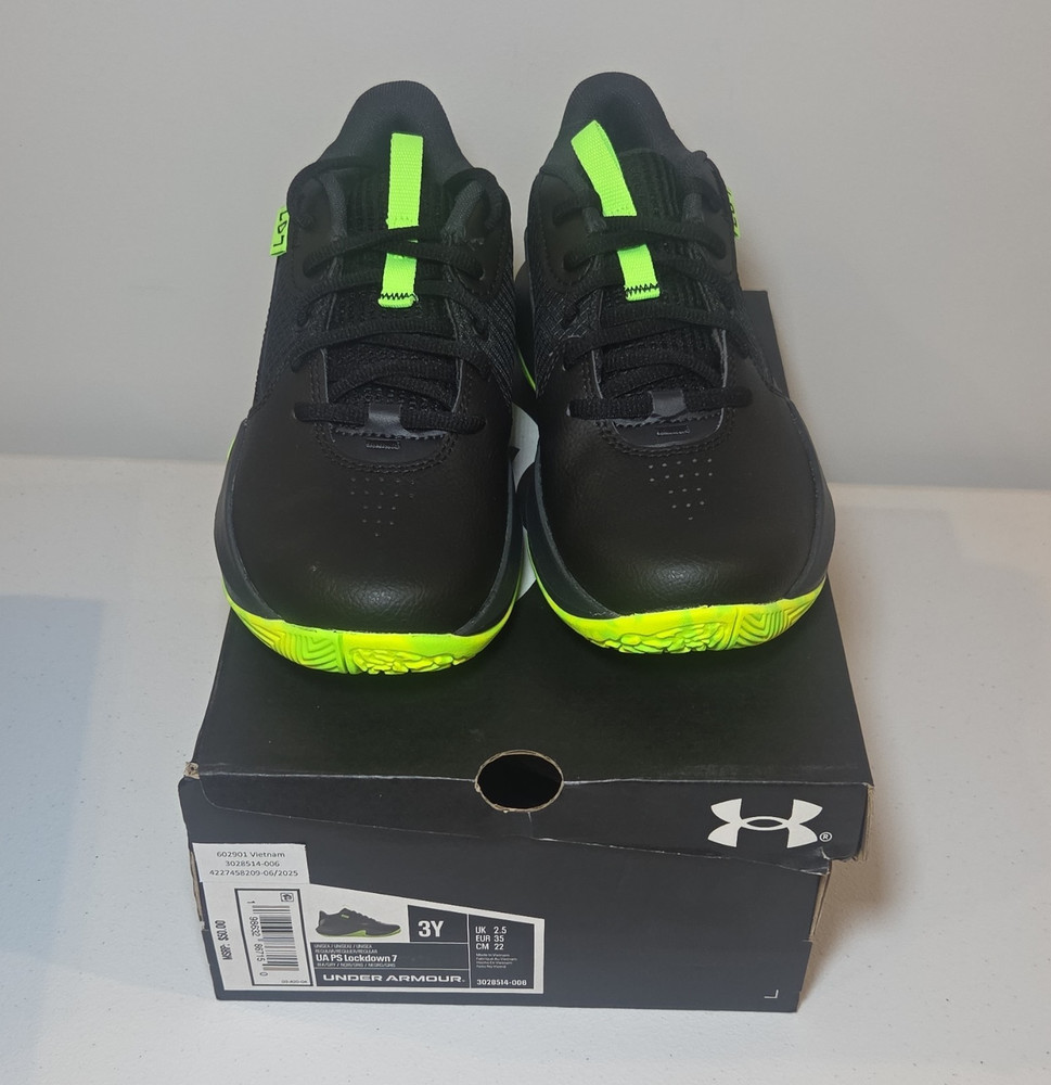 Under Armour UA PS Lockdown 7 Kids‘ Basketball Sneakers Black Neon Green 3Y