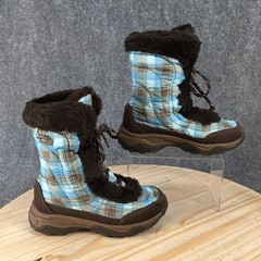 The North Face Nuptse Plaid Goose Down Puffer Snow Boots Youth Girls 4 Brown