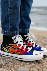Converse Chuck Taylor ‎Kids 4.5 Flame High Top Preppy Skater Artsy Boho Sneakers