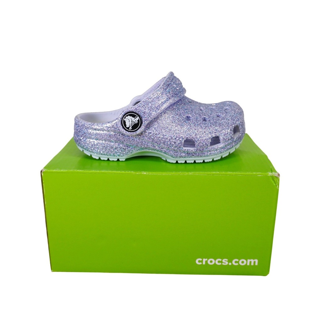 Crocs Classic Glitter Clog Toddler C6 Frosted Purple Sparkly Slip On Shoes