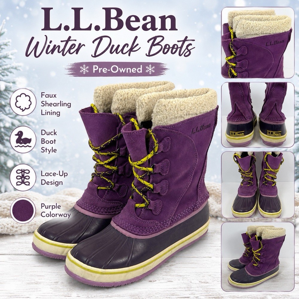 Great cold-weather pair of L.L.Bean winter duck boots in a bold purple colorway