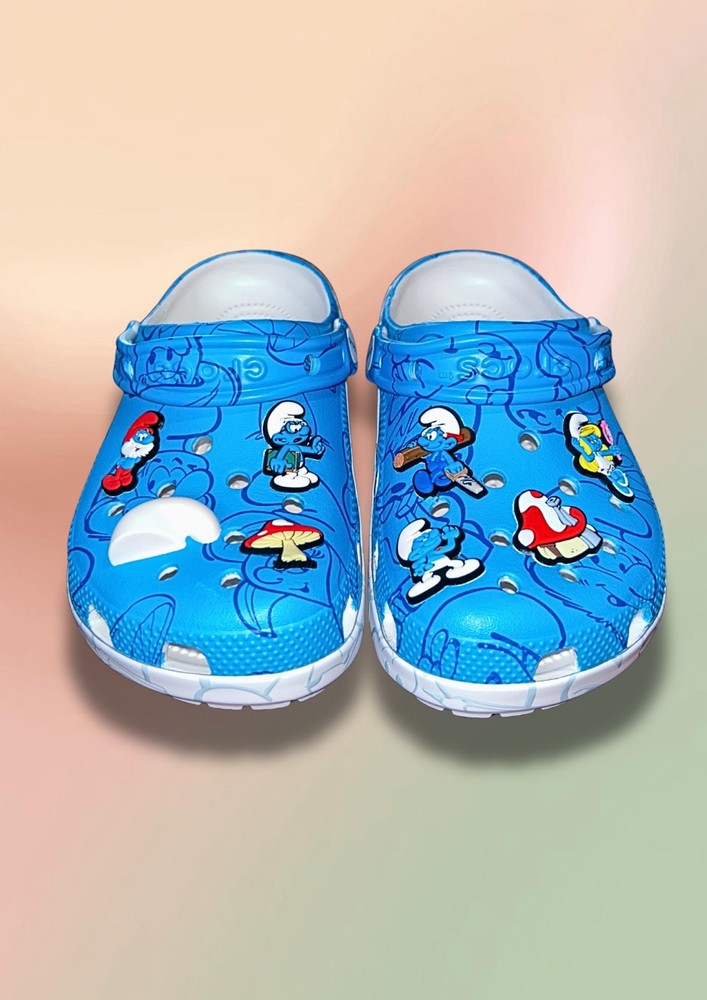 Crocs Classic Clog The Smurfs Blue/White Slip On Clogs Unisex Kids J5