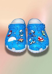 Crocs Classic Clog The Smurfs Blue/White Slip On Clogs Unisex Kids J5