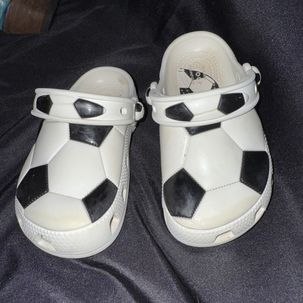 Crocs Classic Clog Unisex Kids Soccer Ball Print White/Black Slip-On US C10