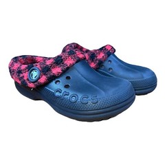 Crocs Youth Unisex Mammoth Red Black Plaid Lined Slip On Clog Size J1 Black