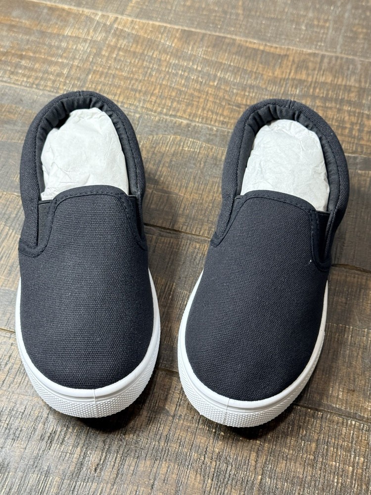 Fabkids Size 1 Youth Canvas Slip On Sneakers Black Casual Skate Shoe New