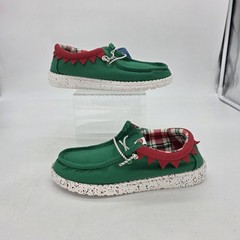 Hey Dude Wally Holiday Elf Shoe Men/Jr 4 Green Red Plaid Lined Slip On Xmas