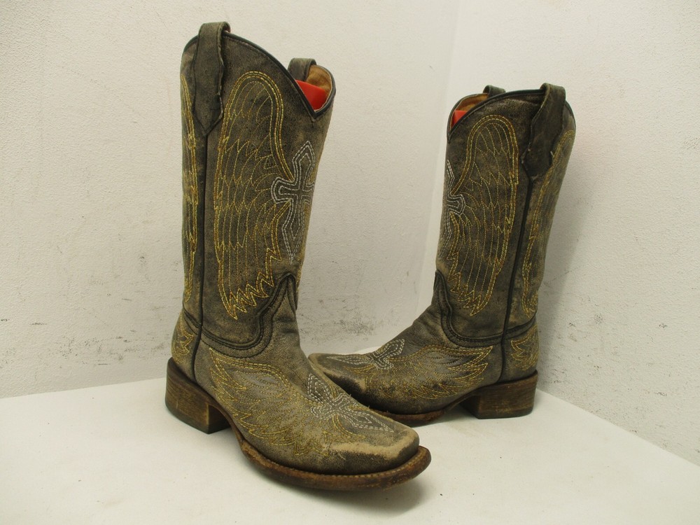 CORRAL Distressed Leather Square Toe Cross Wing Cowboy Boots Sz 2 T Style A1032