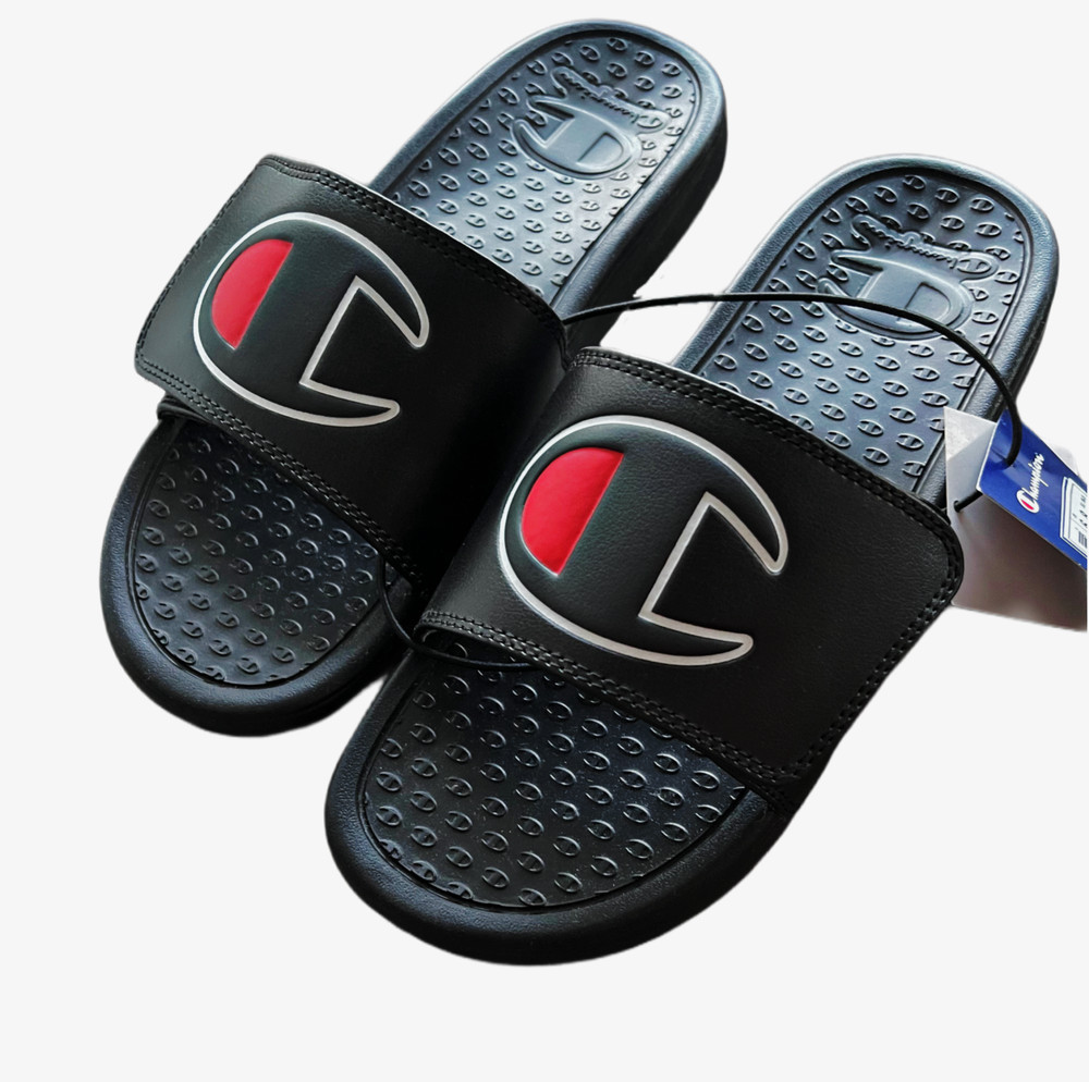 CHAMPION Unisex Athletic Slide Sandal Adjustable Strap Cushion Foam Insole| Blk