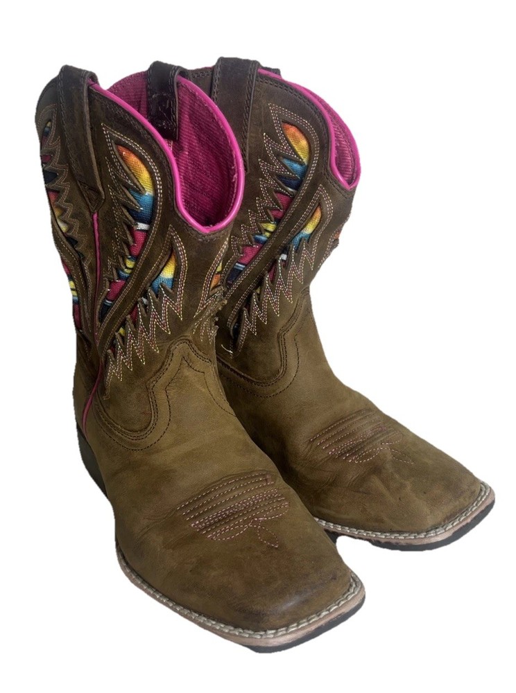 Ariat Kids Quickdraw VentTEK Western Boot Distressed Brown Serape Aztec size 1.5