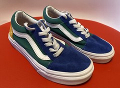 VANS OLD SKOOL Green/Blue/Yellow Shoes Kids Size 1.5 Skater Suede/Canvas