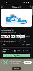 Jordan 1 Low SE Legend Blue Patent Leather Low Top Sneaker Kids US 9.5