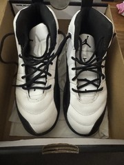 Jordan 12 Retro (PS) White Black Leather High Top Embroidered Kids Sneakers 3Y