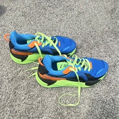 PUMA 386904-01 Running System Mesh Sneakers Unisex Kids Blue Neon Green 7C