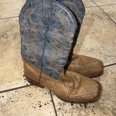 ROPER BIG Kids crosscut checked squared toe boot size 6 Brown And Navy Western