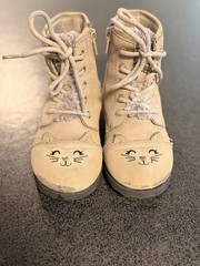 Wonder Nation Kids Cat Combat Boots Size 10 Beige Lace Up Side Zip