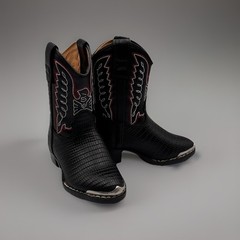 New Durango Kids Natural Lizard Print Western Boots Sz 6D USA Silver Toe Black